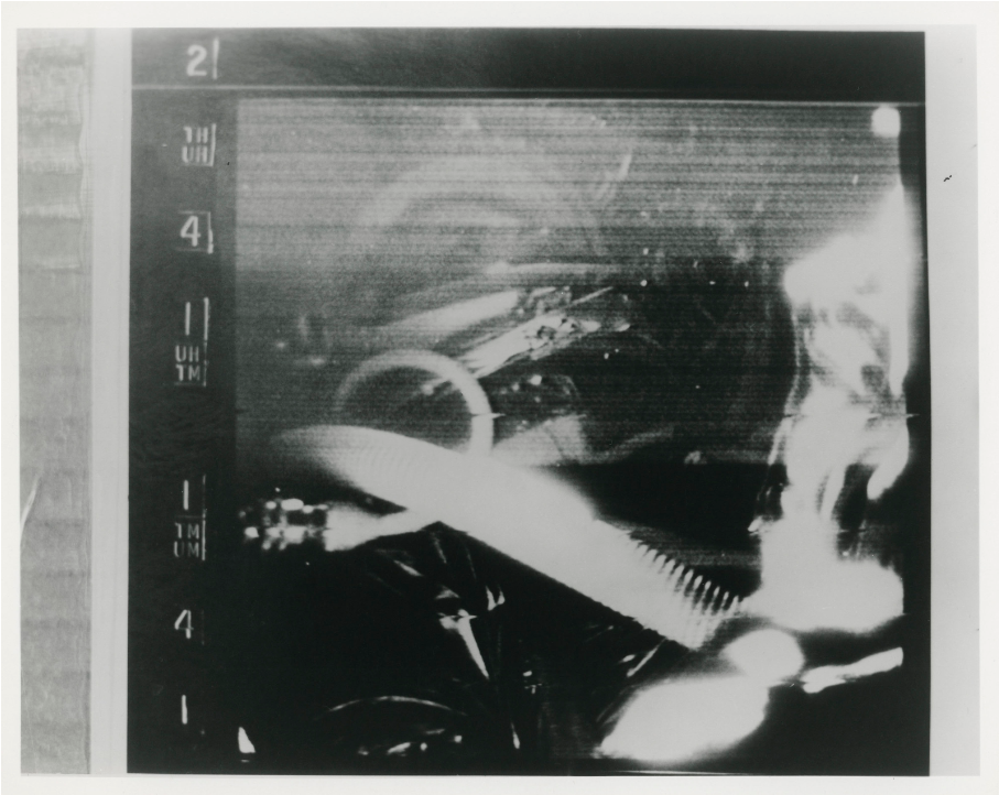 First American TV picture from space: Gordon Cooper in weightlessness inside the spacecraft