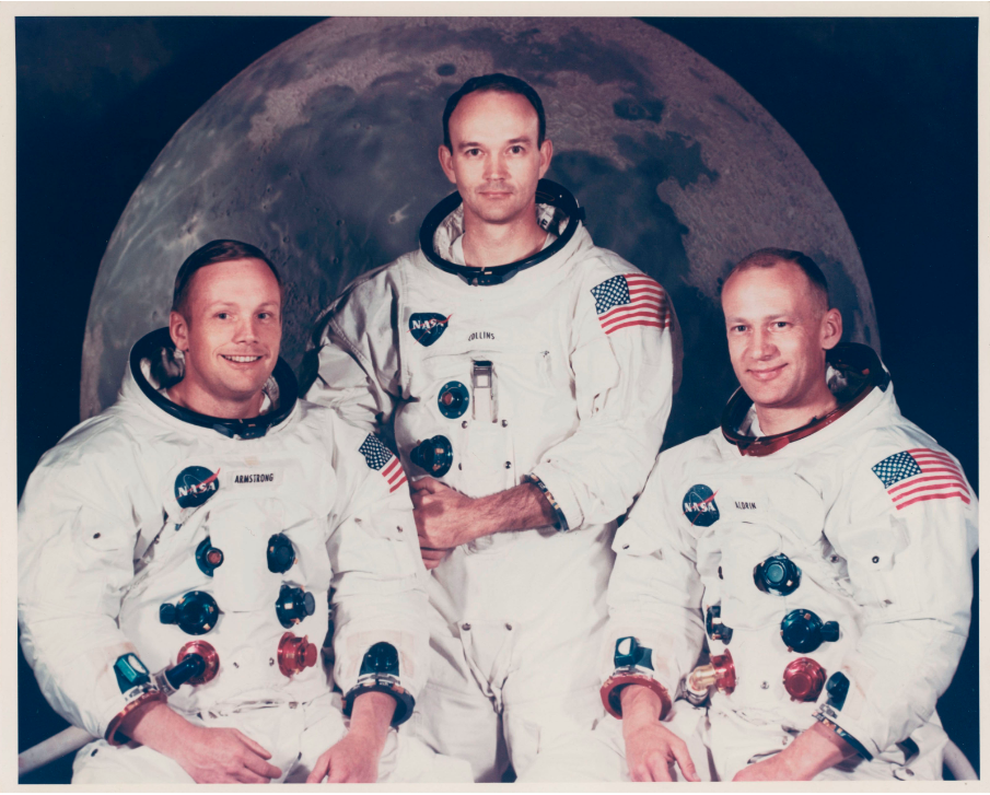 The Apollo 11 crew posing for a photograph before the historic mission