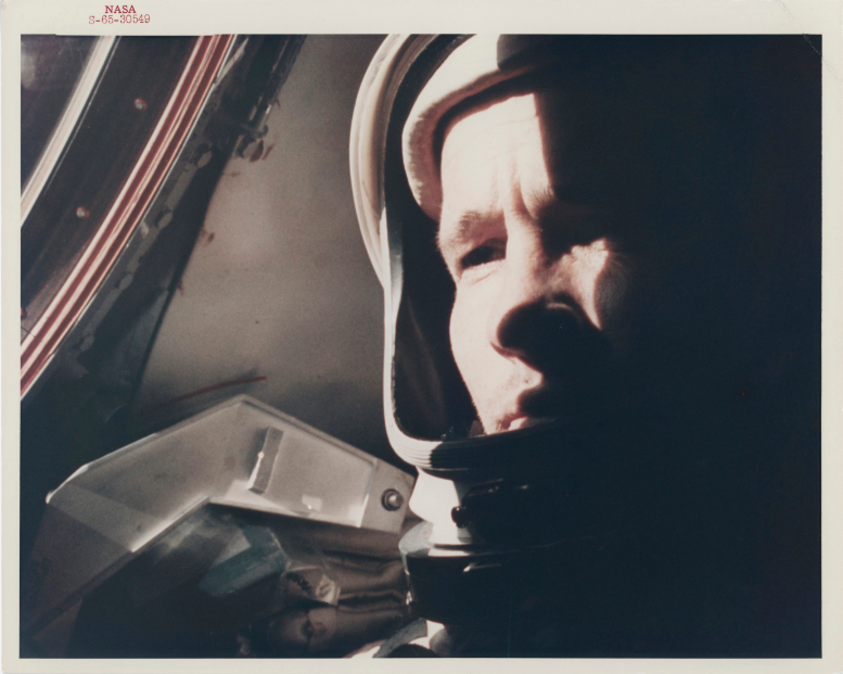 The historic first full-face portrait of a human being in space: Ed White in weightlessness at the pilot’s seat of the capsule