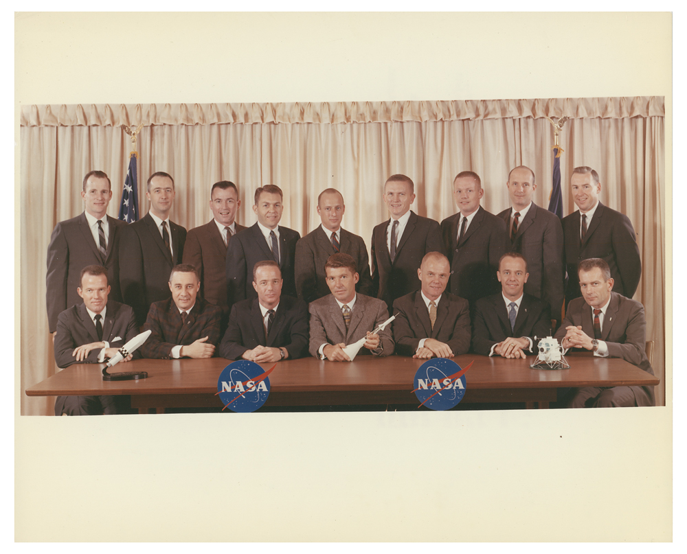 The New Nine astronauts (NASA Astronaut Group 2) posing with the Original Seven Mercury astronauts