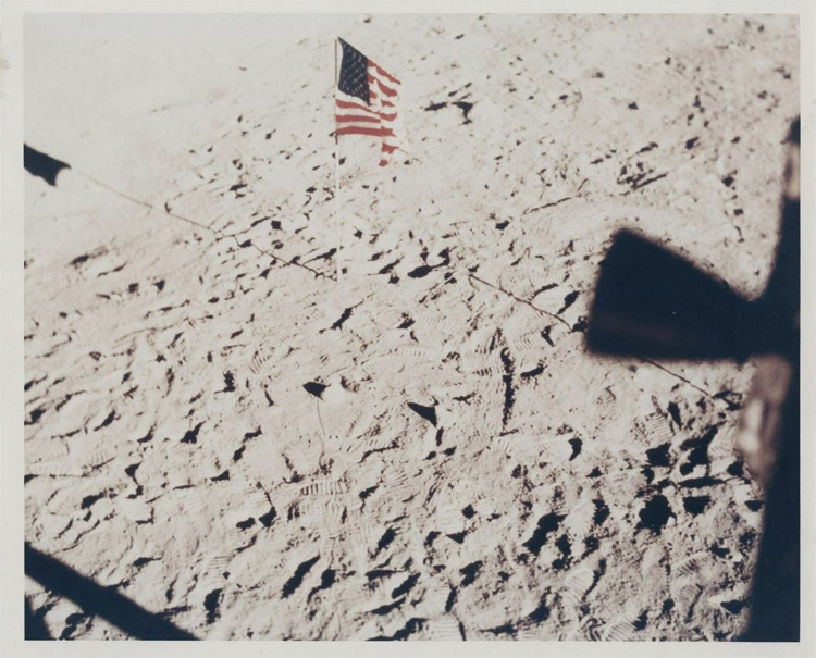 The first American Flag standing on the Moon