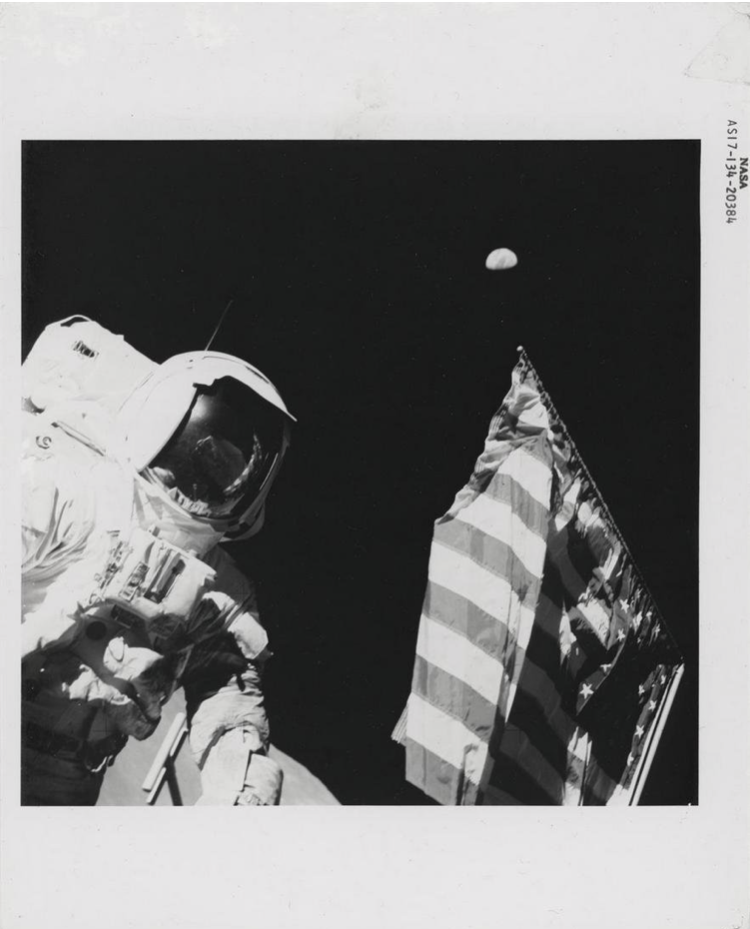 Harrison Schmitt, the Earth and the US flag
