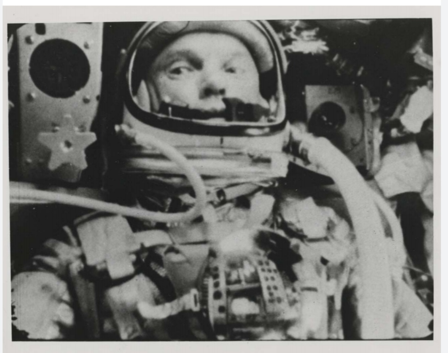 John Glenn in weightlessness during the first US orbital spaceflight