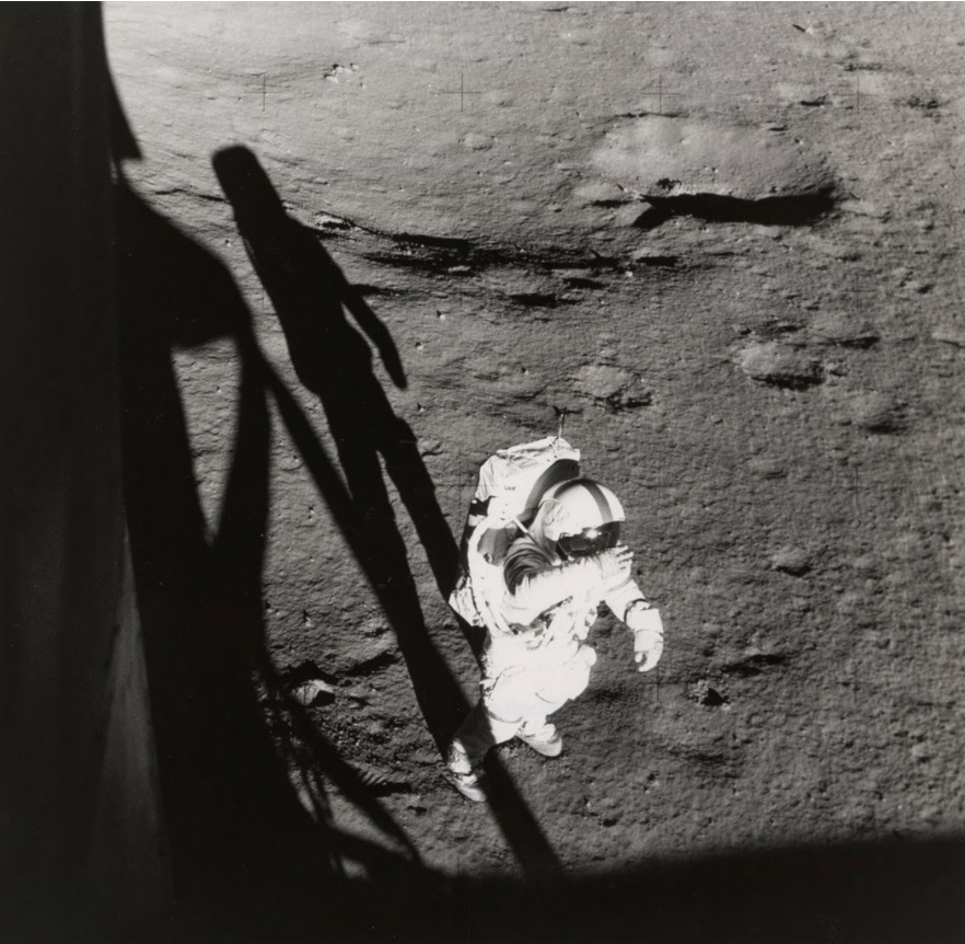 Alan Shepard taking his first steps on the Moon at Fra Mauro